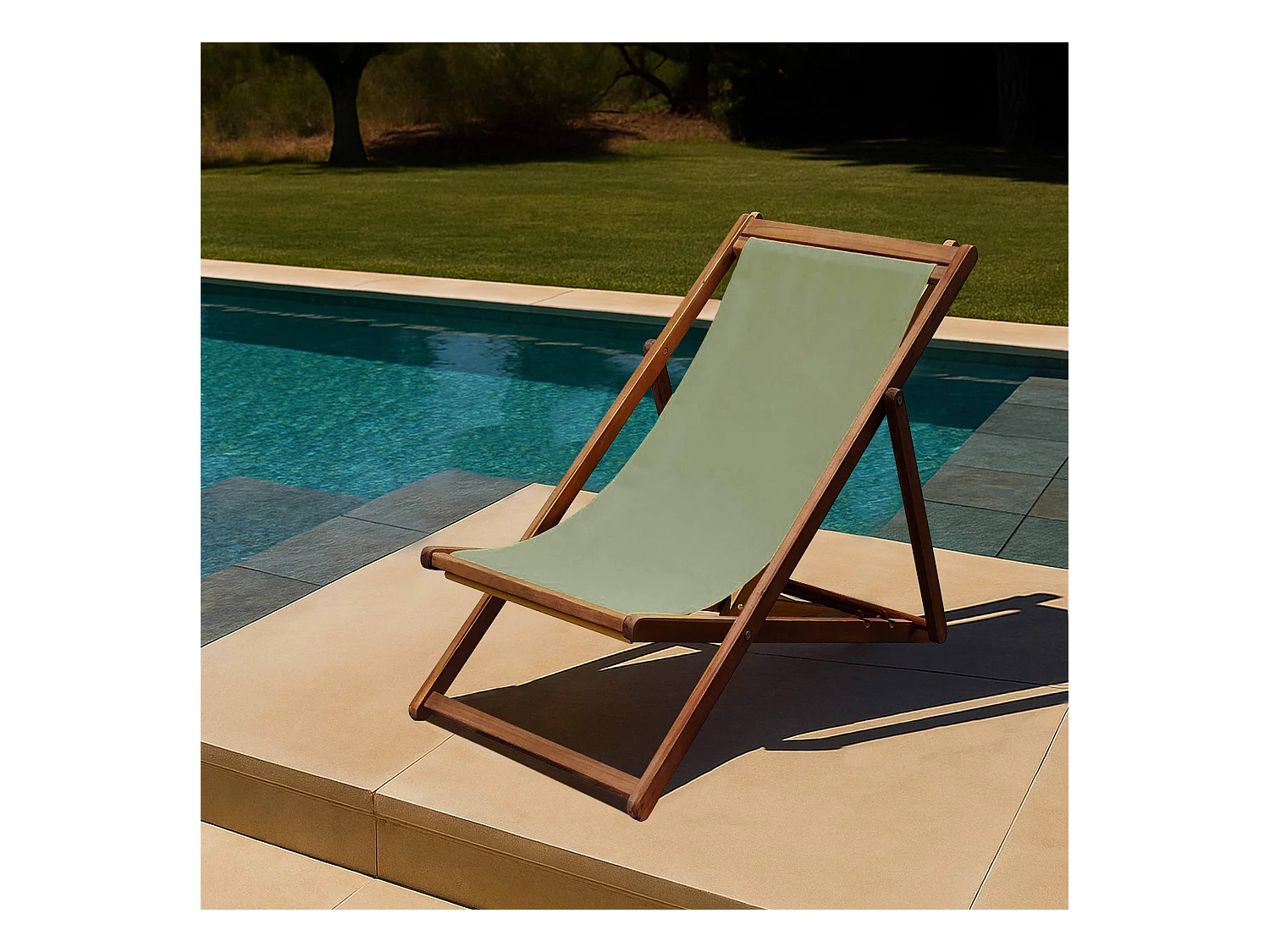 Lot de 2 chiliennes en acacia inclinables 3 positions vert kaki