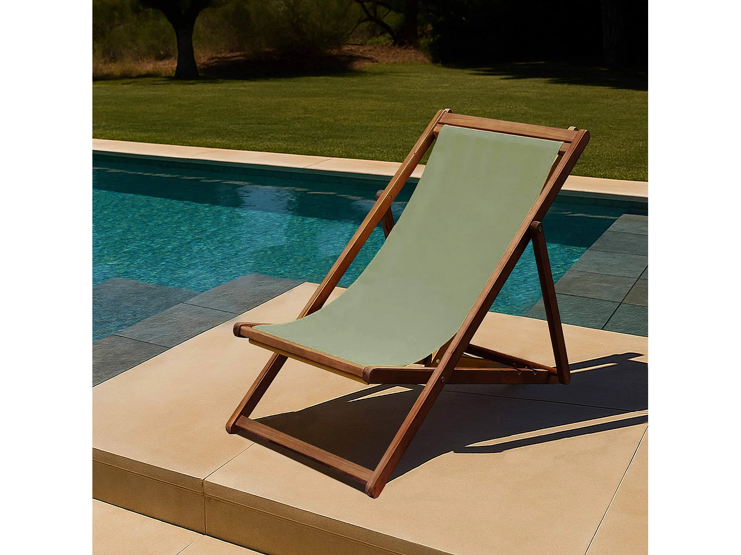 Lot de 2 chiliennes en acacia inclinables 3 positions vert kaki