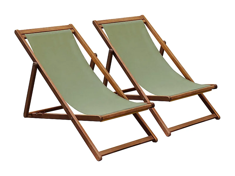 Lot de 2 chiliennes en acacia inclinables 3 positions vert kaki