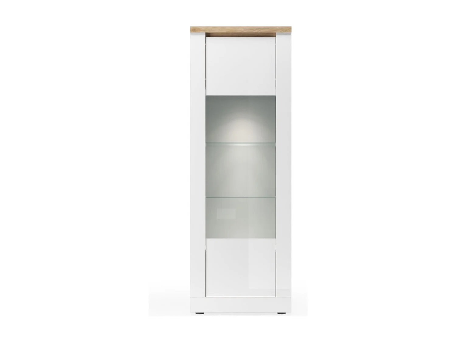Vitrine SASHA – 1 porte et LED intégrée – Blanc laqué et Chêne Cadiz
