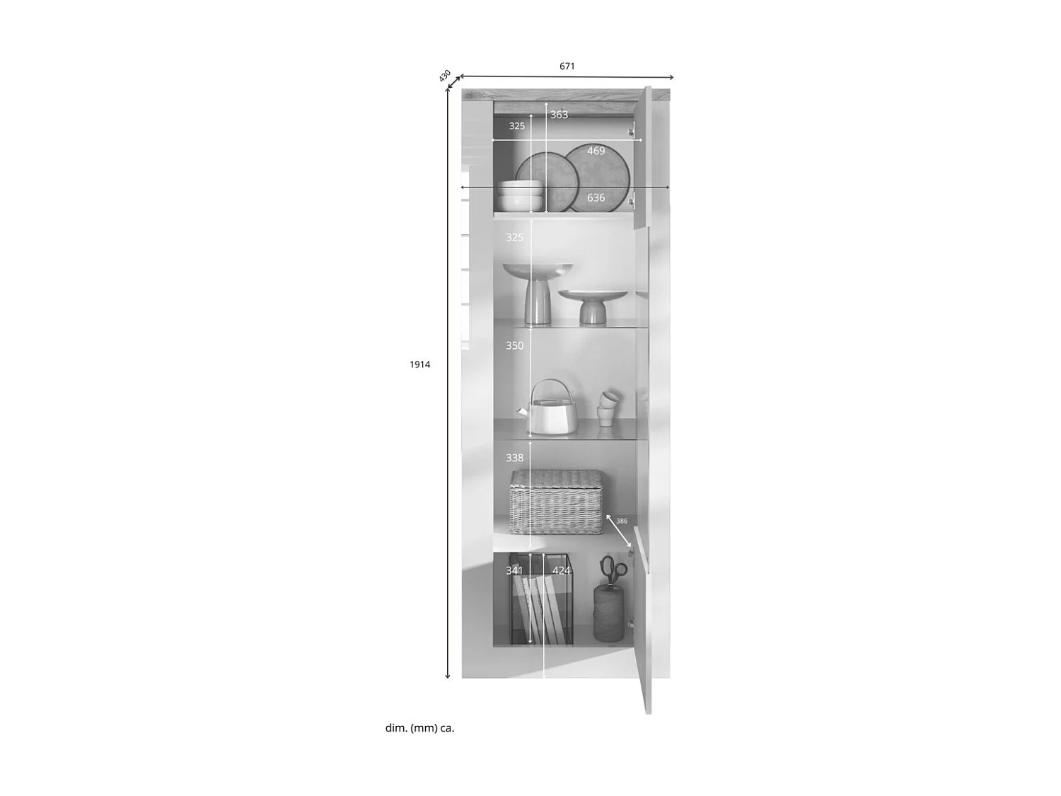 Vitrine SASHA – 1 porte et LED intégrée – Blanc laqué et Chêne Cadiz