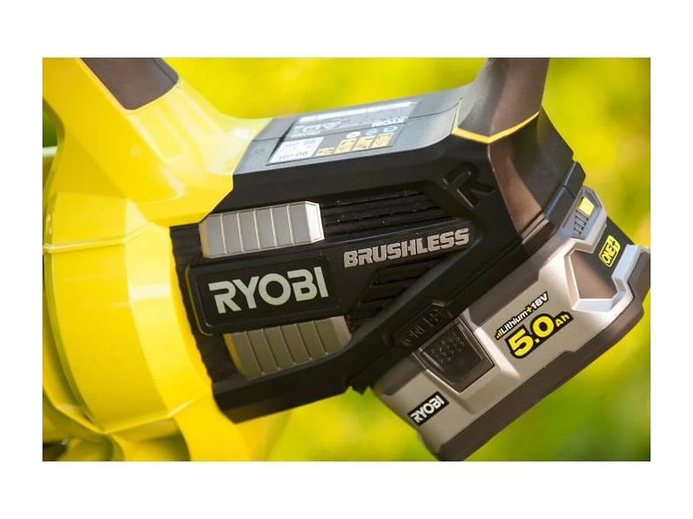Soplador-Aspirador-Triturador RYOBI 2 en 1 Brushless 18V, 201 km/h, Trituración 10:1, Bolsa 45L, Turbo Boost