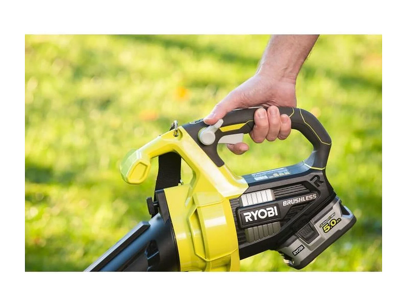Soplador-Aspirador-Triturador RYOBI 2 en 1 Brushless 18V, 201 km/h, Trituración 10:1, Bolsa 45L, Turbo Boost