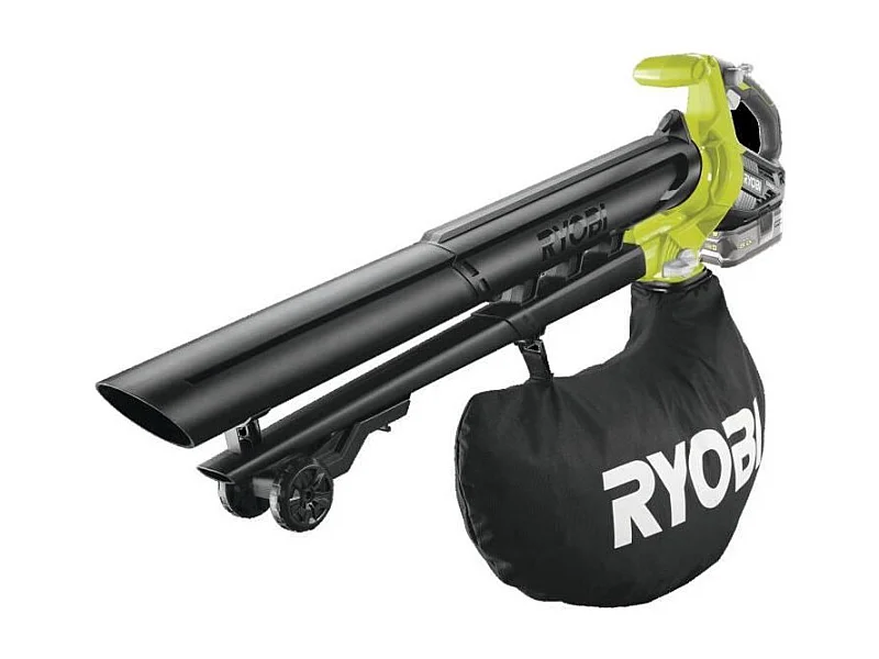 Soplador-Aspirador-Triturador RYOBI 2 en 1 Brushless 18V, 201 km/h, Trituración 10:1, Bolsa 45L, Turbo Boost