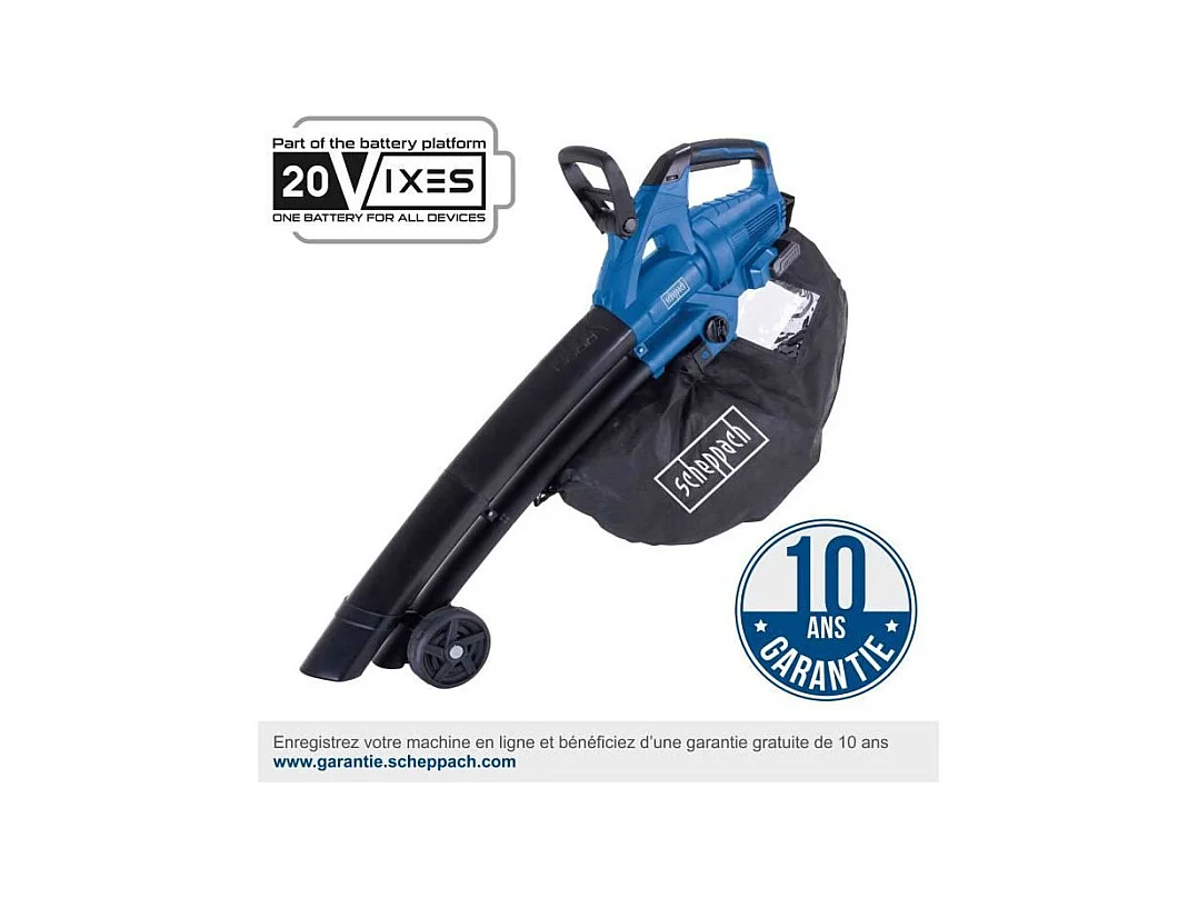 Souffleur/aspirateur de feuilles sans fil SCHEPPACH BC-BLV720-X 20V IXES - Débit 210km/h - 45L - sans batterie ni chargeur