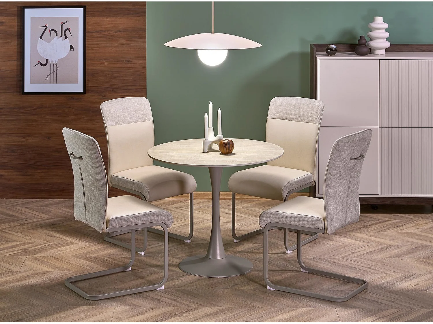 Stuhl K584/Stoff&Kunstleder/Beige