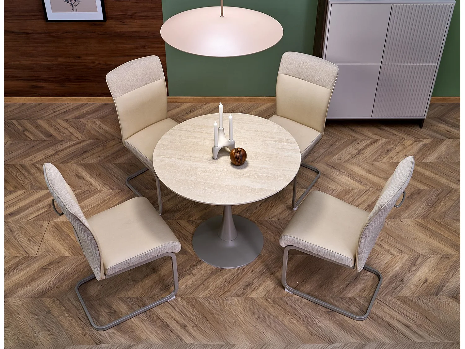 Stuhl K584/Stoff&Kunstleder/Beige