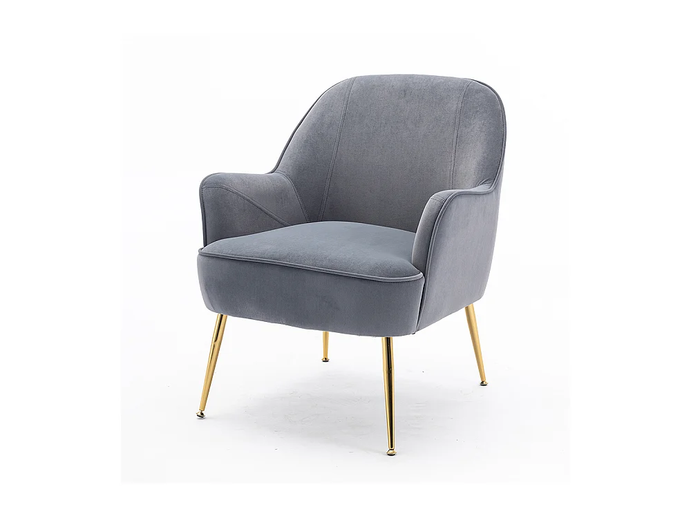 Chaise appoint ergonomique velours moderne doux salon chambre intérieur pieds dorés réglables gris