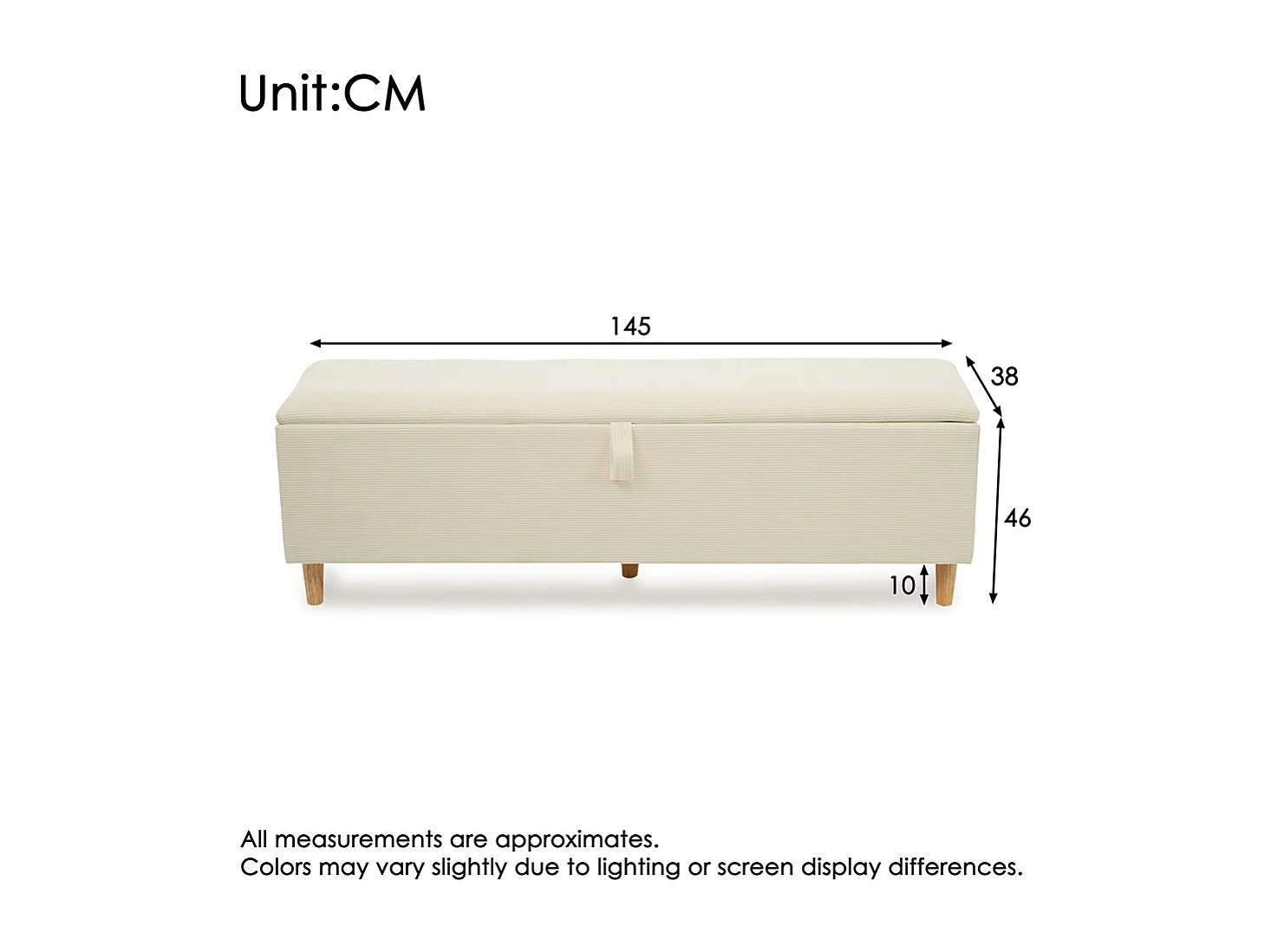 Banc lit rangement hydraulique coffre chambre salon couloir velours côtelé beige