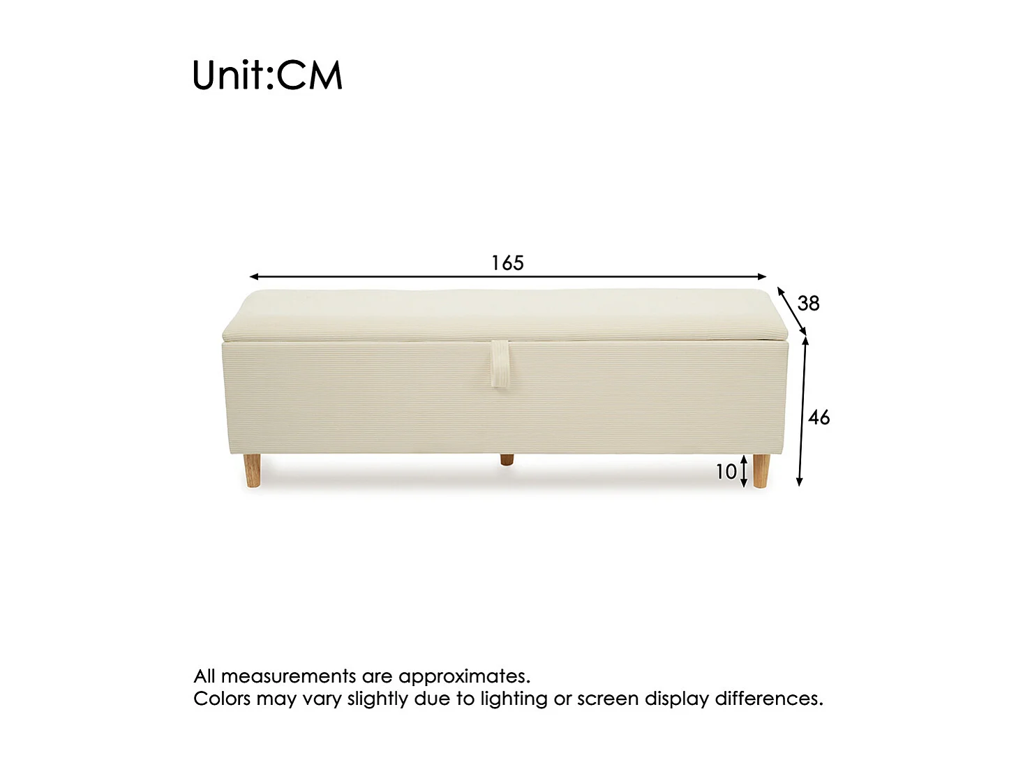 Banc lit rangement hydraulique boîte chambre salon couloir velours côtelé beige