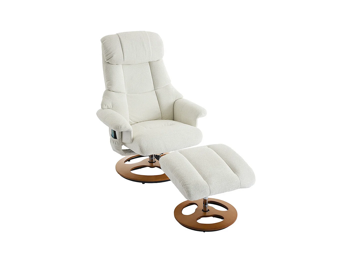 Fauteuil relax massage chauffant inclinable repose-pieds pivotant 360° chenille blanc
