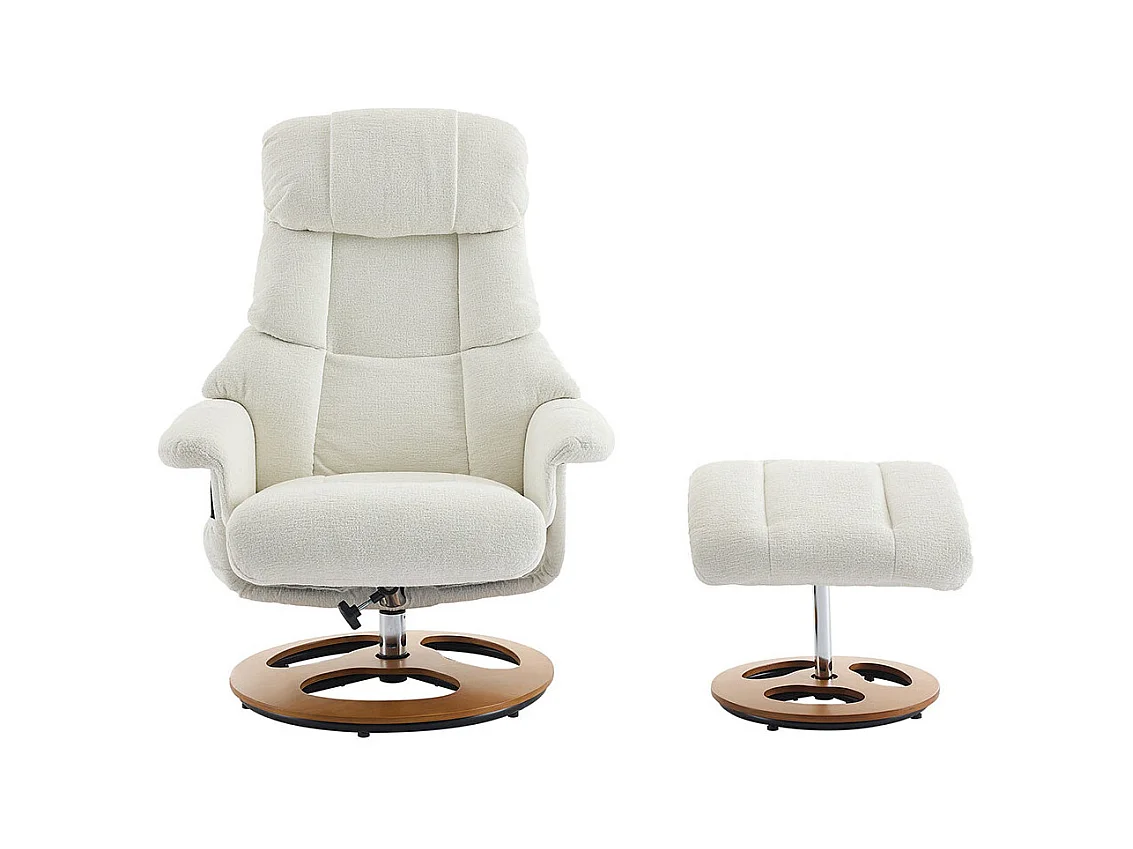 Fauteuil relax massage chauffant inclinable repose-pieds pivotant 360° chenille blanc