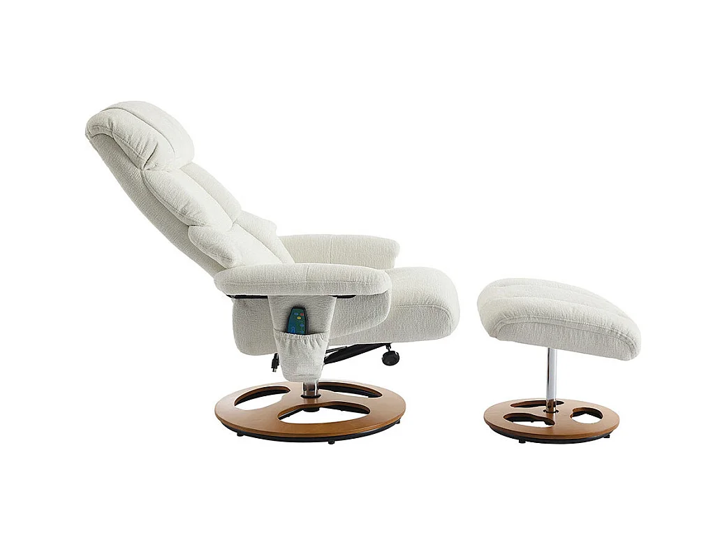 Fauteuil relax massage chauffant inclinable repose-pieds pivotant 360° chenille blanc