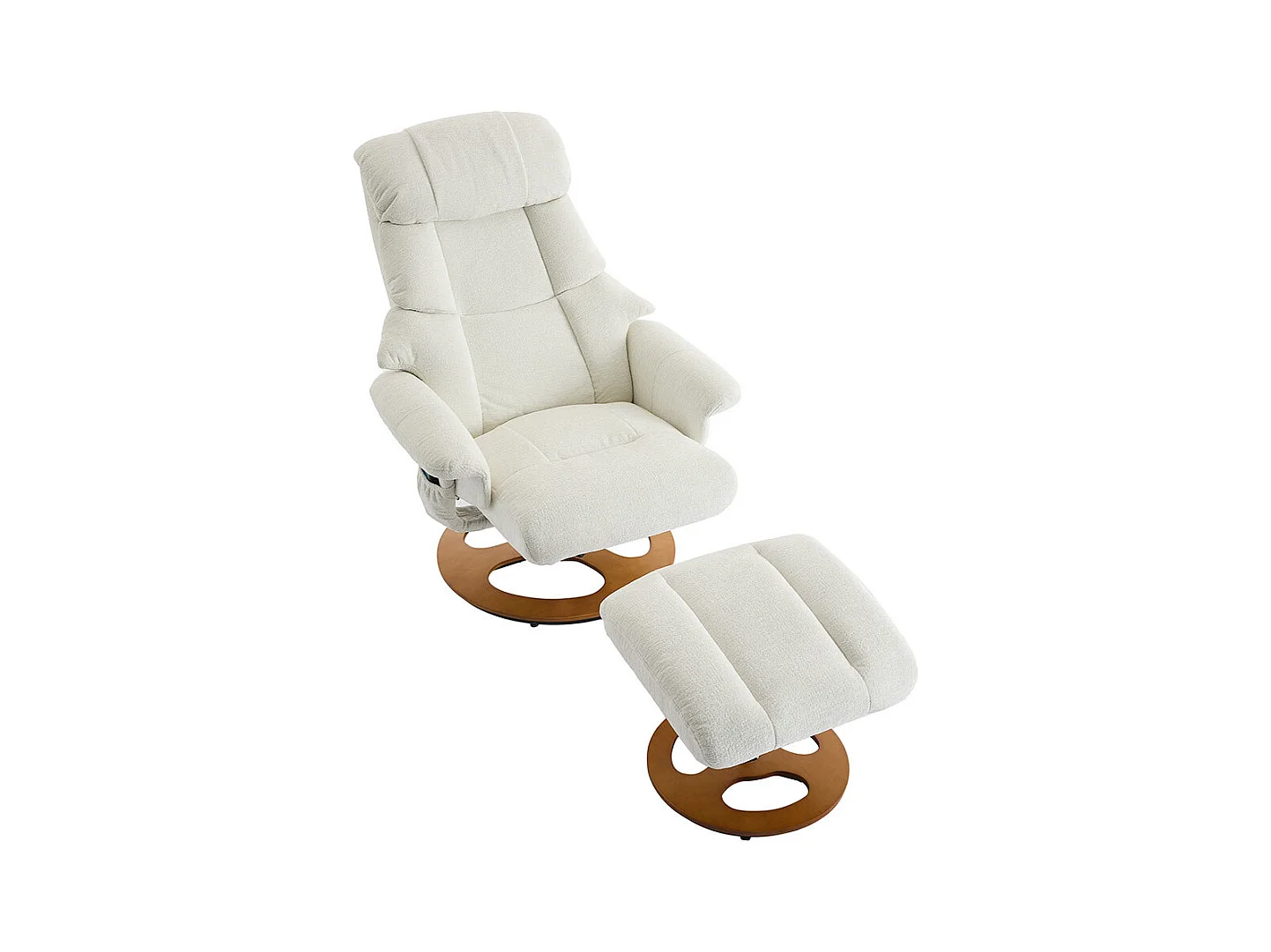 Fauteuil relax massage chauffant inclinable repose-pieds pivotant 360° chenille blanc
