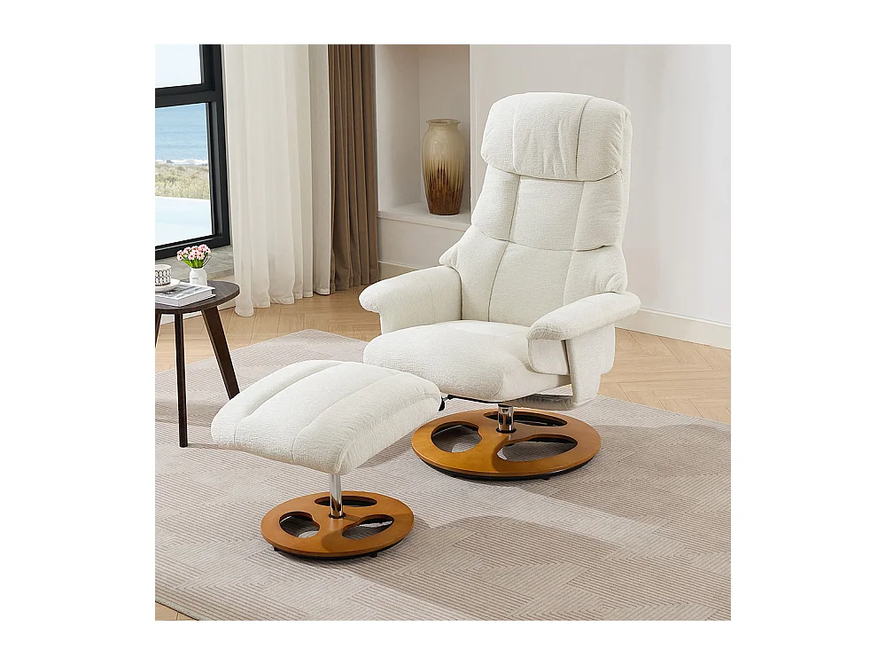 Fauteuil relax massage chauffant inclinable repose-pieds pivotant 360° chenille blanc