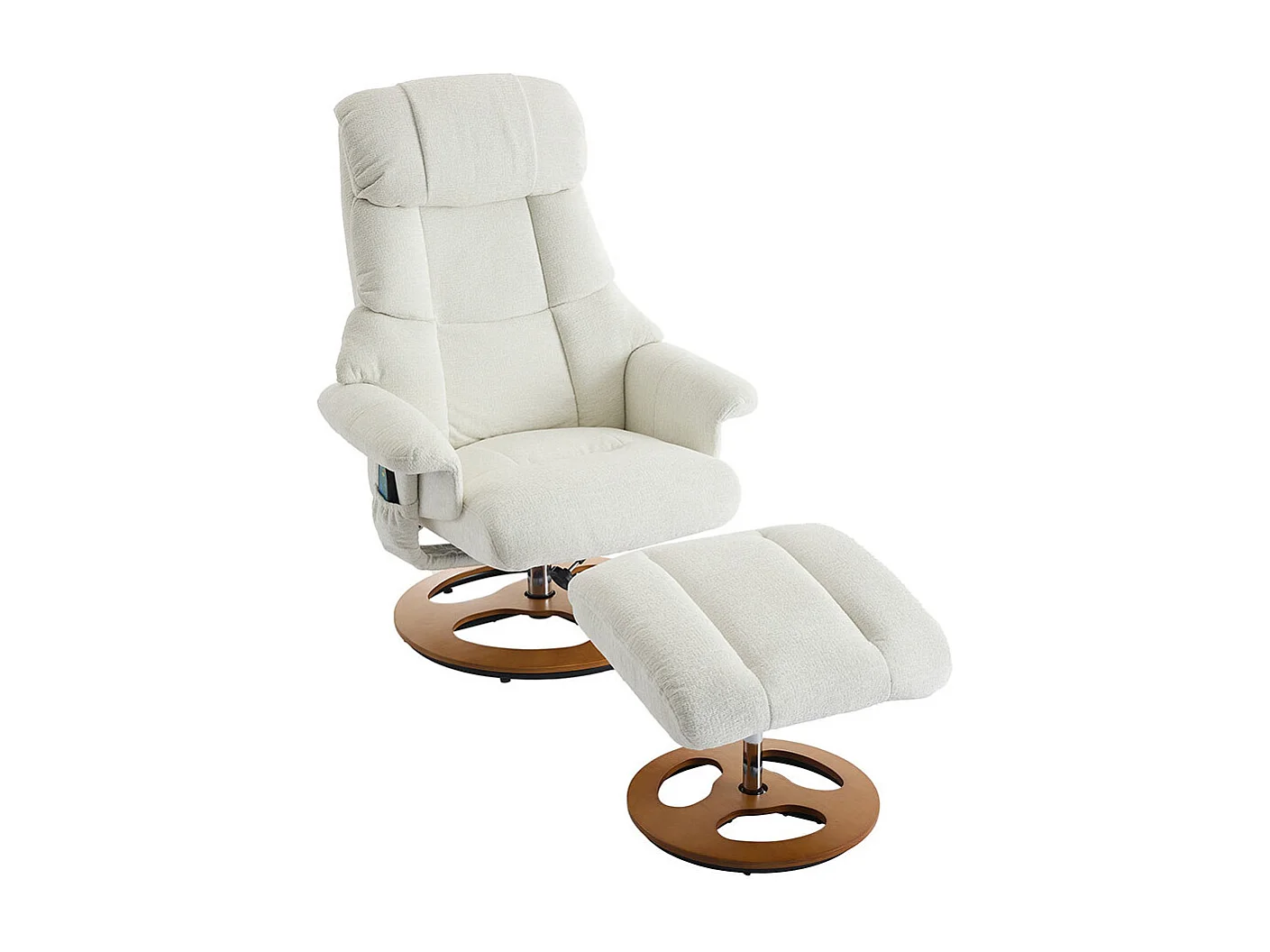 Fauteuil relax massage chauffant inclinable repose-pieds pivotant 360° chenille blanc