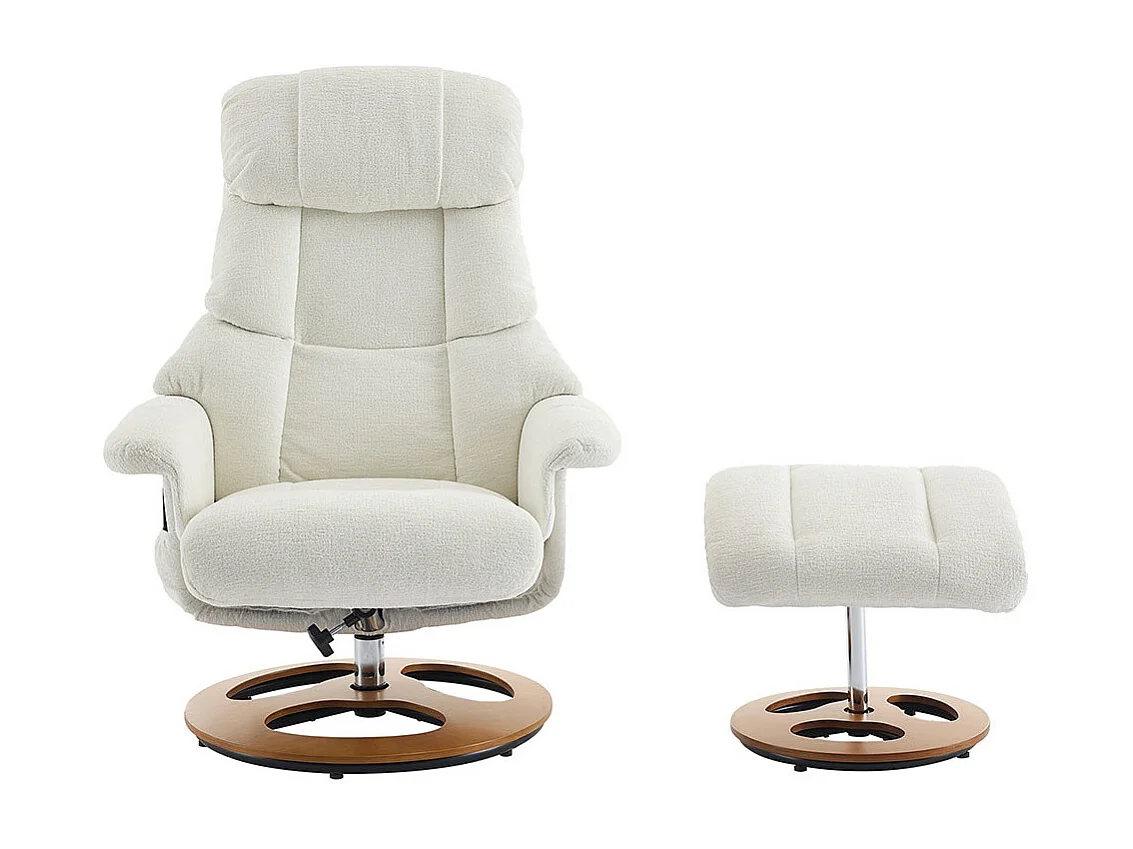 Fauteuil relax massage chauffant inclinable repose-pieds pivotant 360° chenille blanc