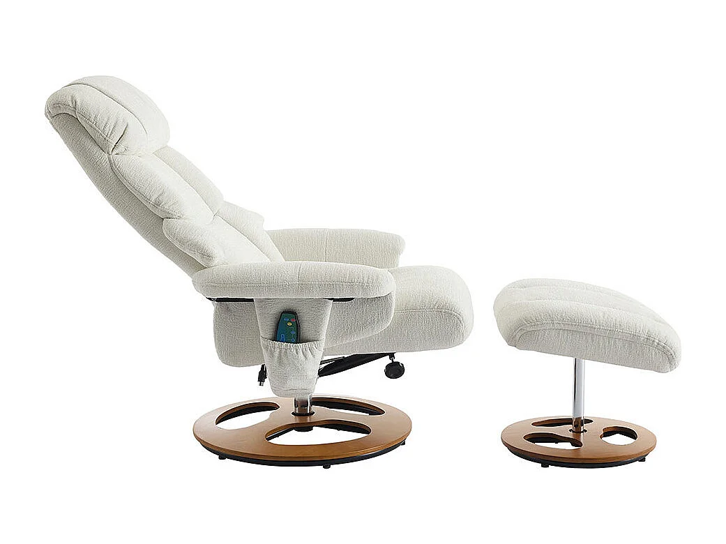 Fauteuil relax massage chauffant inclinable repose-pieds pivotant 360° chenille blanc