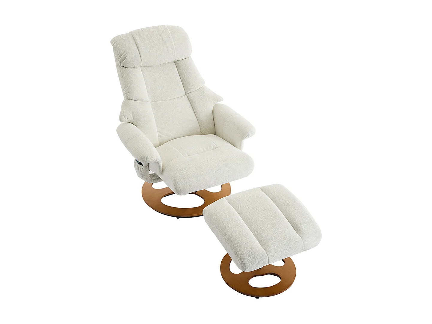 Fauteuil relax massage chauffant inclinable repose-pieds pivotant 360° chenille blanc