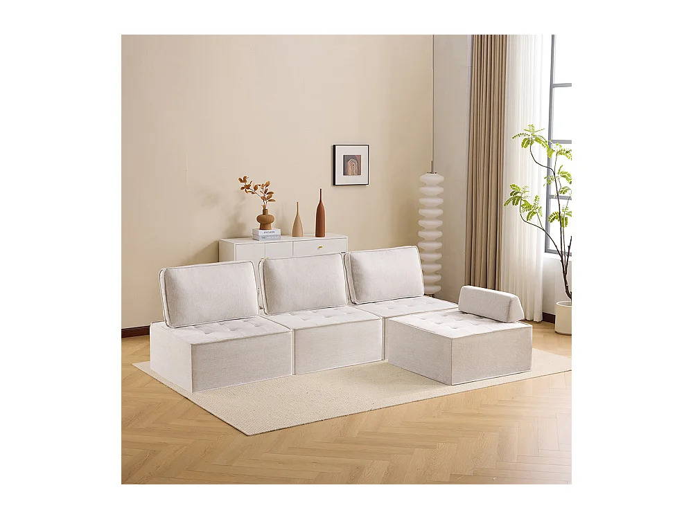 Fauteuil canapé pouf ensemble salon pour chambre à coucher amis ou enfant beige