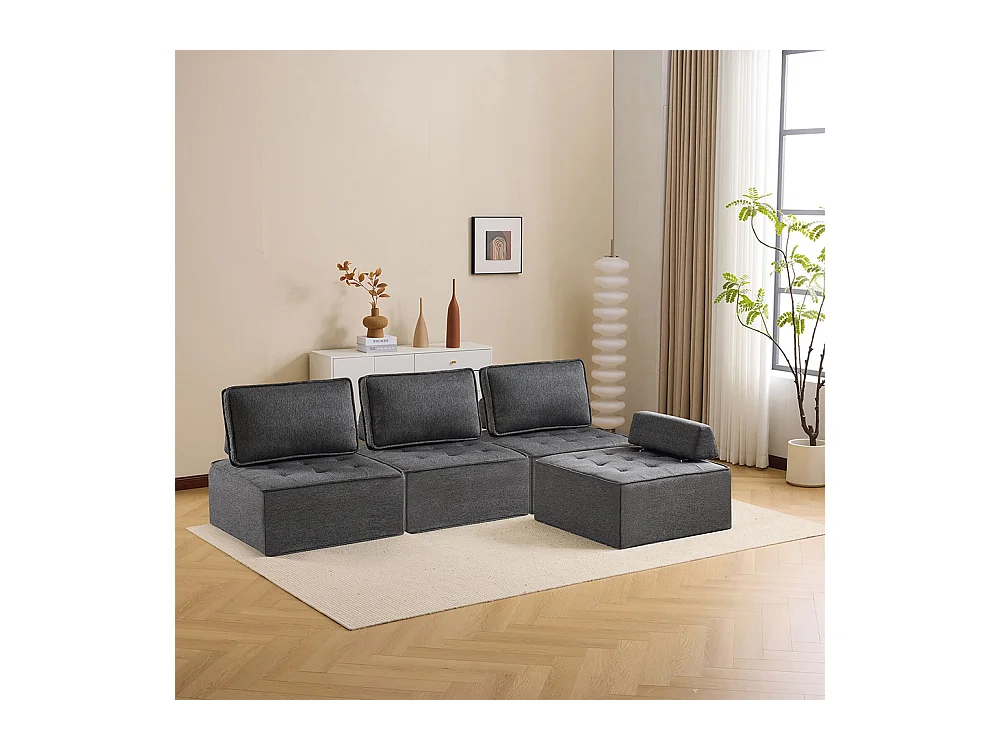 Fauteuil canapé pouf ensemble salon pour chambre à coucher amis ou enfant gris foncé