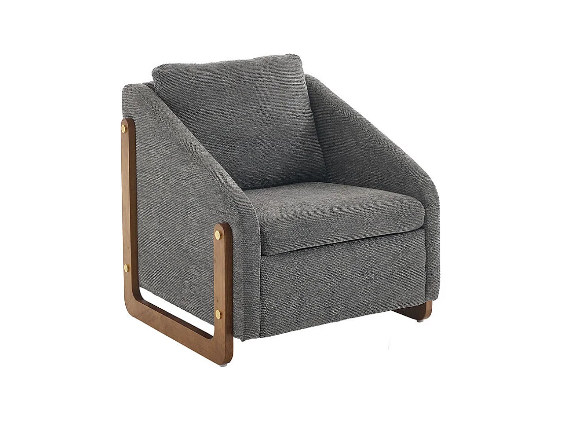 Fauteuil appoint salon lounge moderne accoudoirs bois coussin dossier tissu chenille gris lot 1