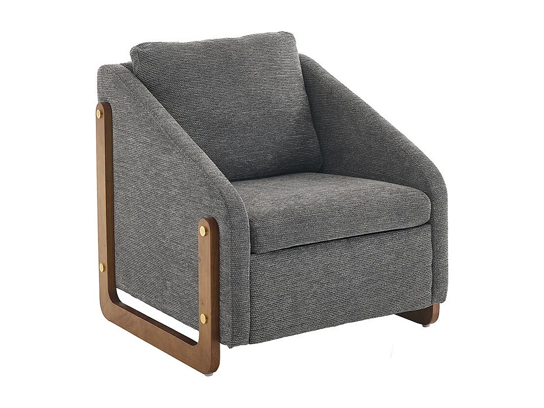 Fauteuil appoint salon lounge moderne accoudoirs bois coussin dossier tissu chenille gris lot 1