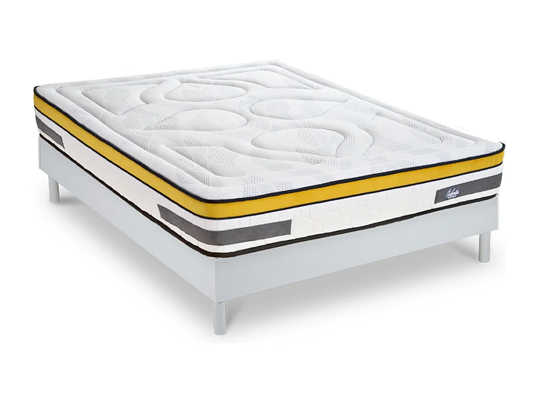 Ensemble Matelas Aubertin Ressorts ensachés Accueil mémoire et sommier kit bois blanc - 140 x 200 cm