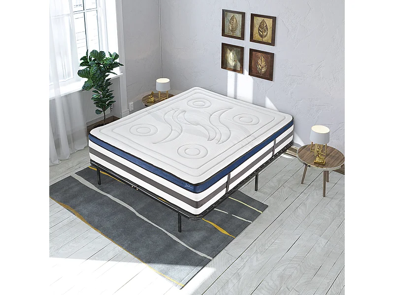 Ensemble Matelas Quintessence Mousse  Accueil Mémoire Cocooning 30cm et sommier métal - 90x200cm