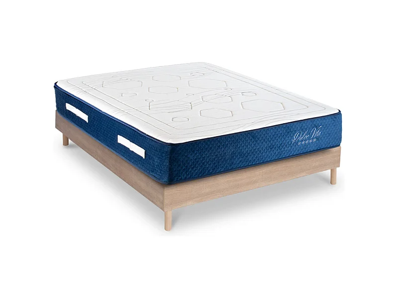 Ensemble Matelas Dolce Vita Ressorts ensachés Accueil mémoire 28cm et Sommier Kit Bois 160x200cm
