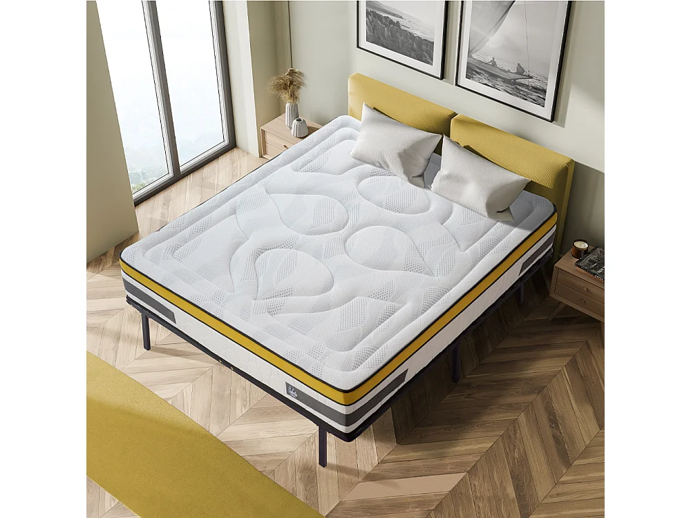 Ensemble Matelas Aubertin Ressorts ensachés Accueil mémoire et sommier cadre métal - 90 x200 cm