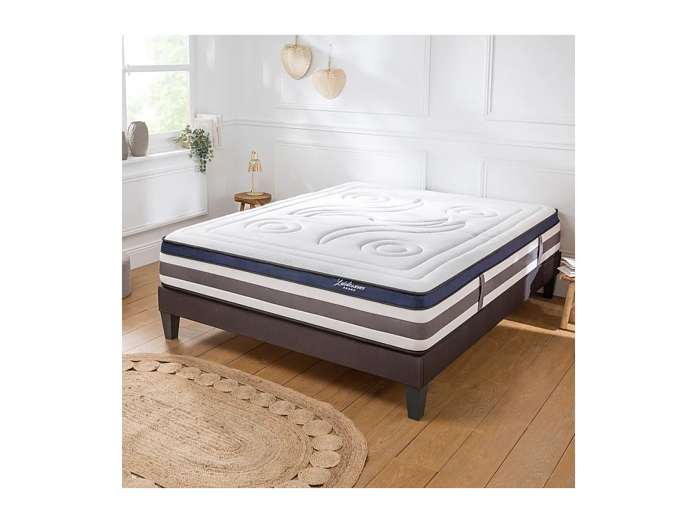 Ensemble Matelas Quintessence Mousse  Accueil Mémoire Cocooning 30cm et sommier gris 140x200cm