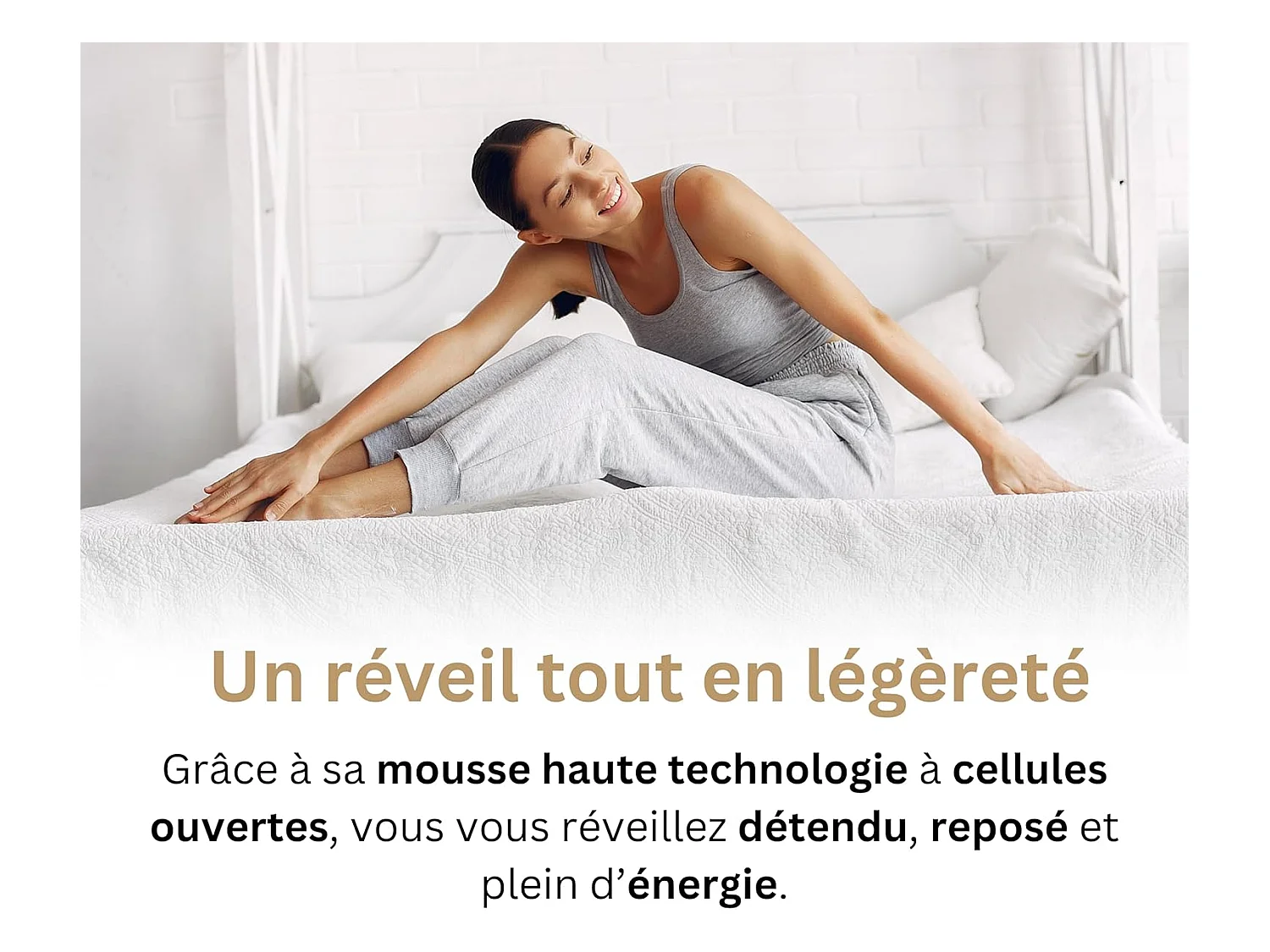 Ensemble Matelas Altesse Mousse Haute densité Accueil Mémoire - 26 cm et Kit Bois Noir - 90 x 190 cm