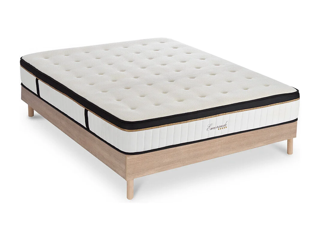 Ensemble Matelas Emeraude Mousse Accueil mémoire moelleux - 24 cm et Sommier Bois - 160 x 200 cm