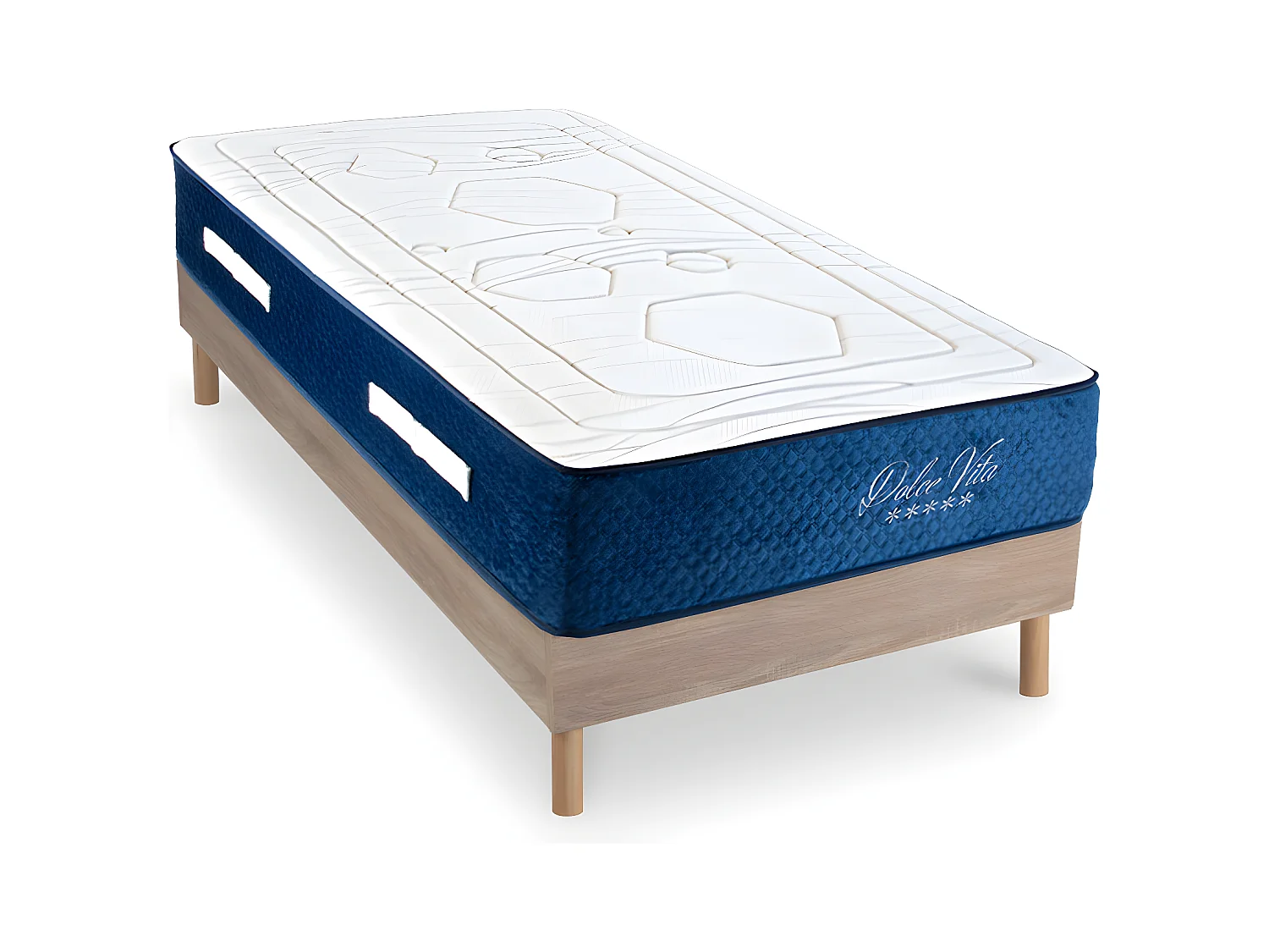 Ensemble Matelas Dolce Vita Ressorts ensachés Accueil mémoire 28cm et Sommier Kit Bois 90x200cm