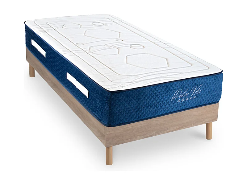 Ensemble Matelas Dolce Vita Ressorts ensachés Accueil mémoire 28cm et Sommier Kit Bois 90x200cm