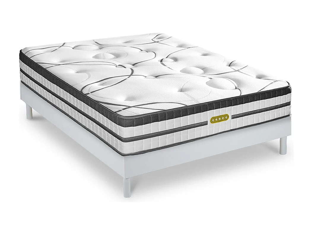 Ensemble sommier Bois Blanc et Matelas Concorde Ressorts ensachés Accueil mémoire 26cm 140x200cm
