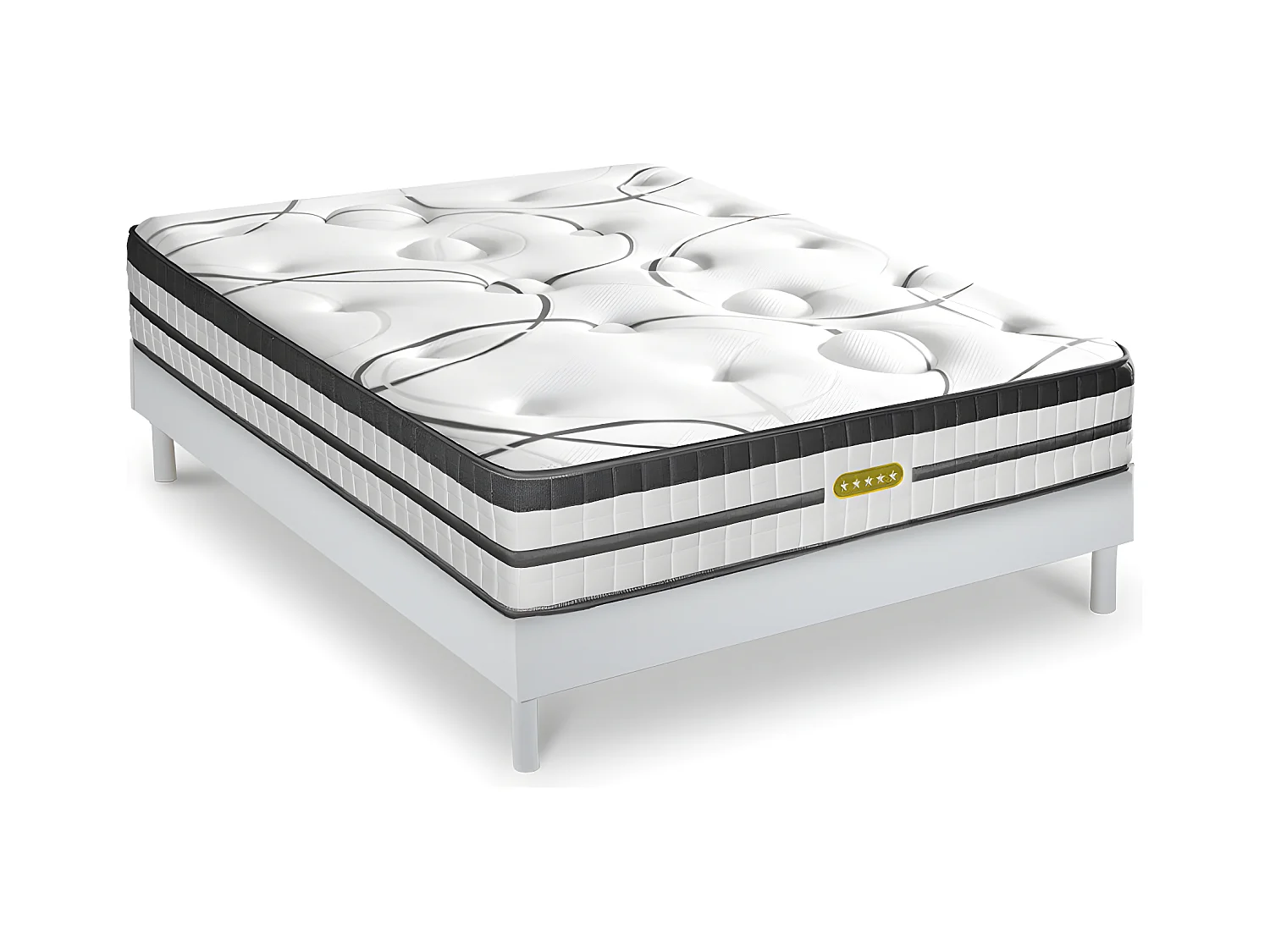 Ensemble sommier Bois Blanc et Matelas Concorde Ressorts ensachés Accueil mémoire 26cm 140x200cm