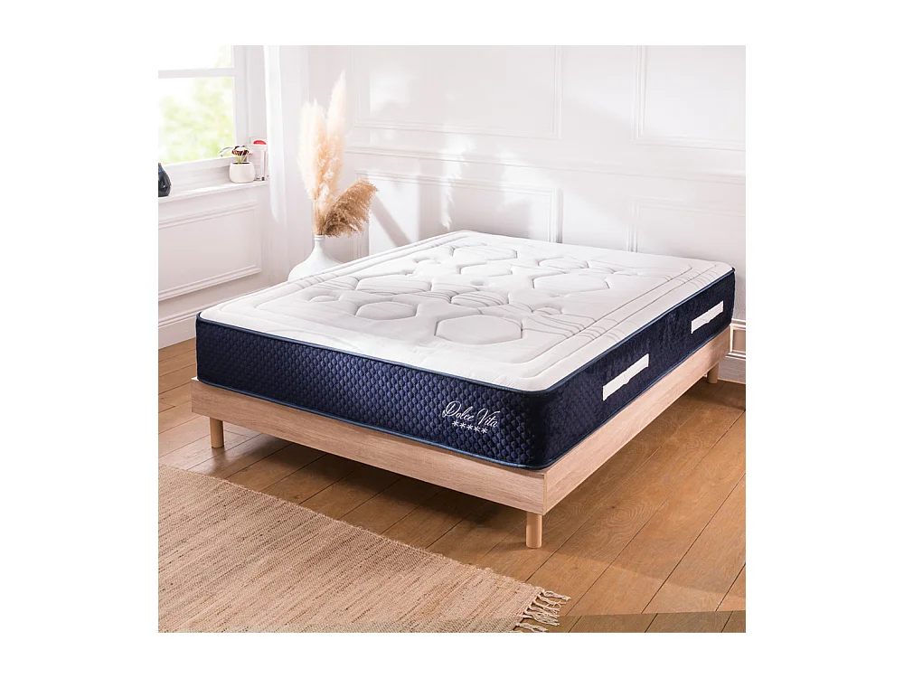 Ensemble Matelas Dolce Vita Ressorts ensachés Accueil mémoire 28cm et Sommier Kit Bois 180x200cm