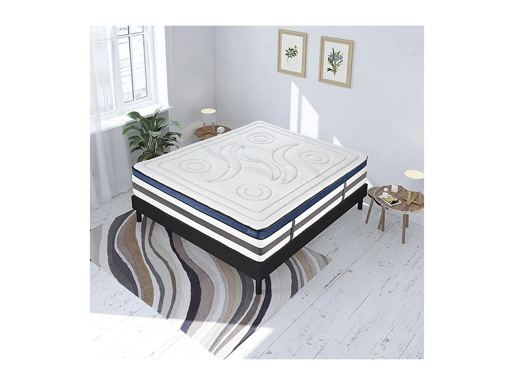 Ensemble Matelas Quintessence Mousse  Accueil Mémoire Cocooning 30cm et sommier bois - 180x200cm