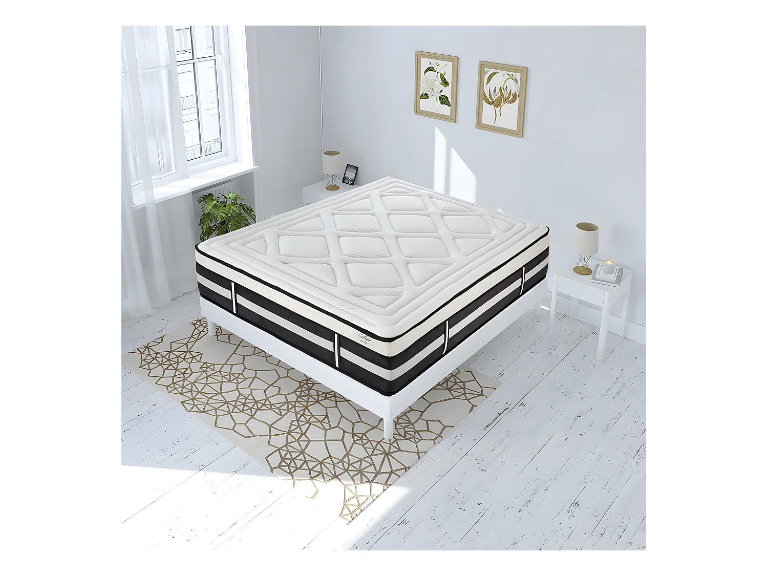 Matelas Calliope Mousse  Accueil Mémoire de forme et sommier kit bois blanc - 160 x 200 cm
