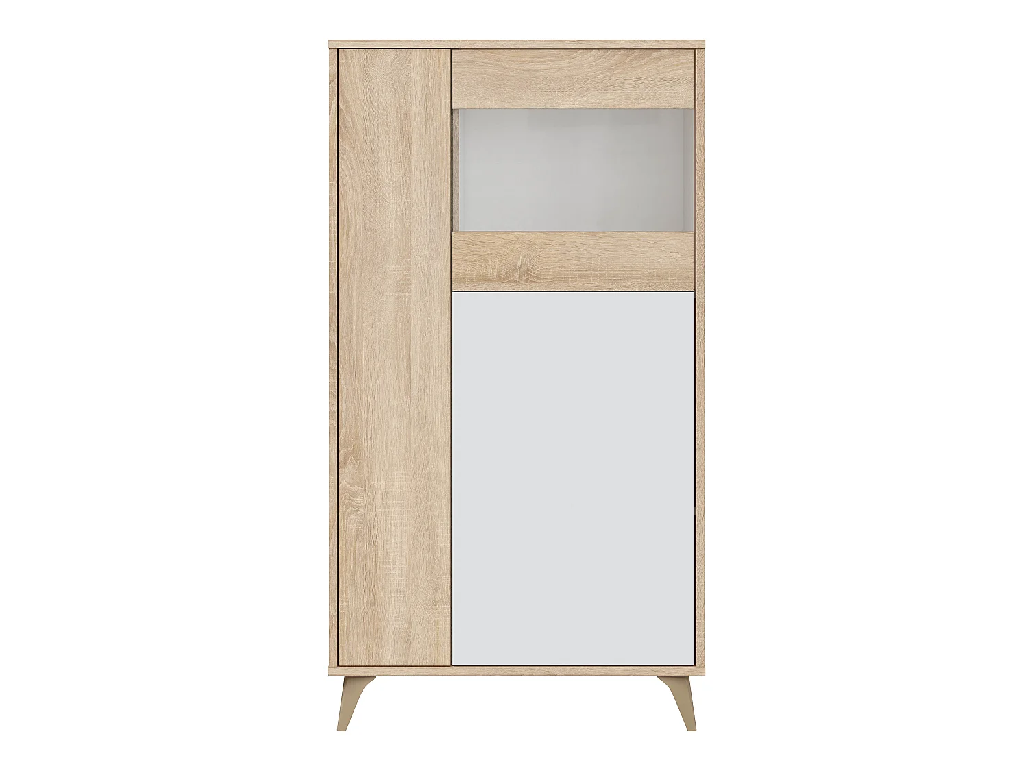 Armoire meuble de rangement vitrine en mélamine coloris chêne Canadian blanc artik - Hauteur 142 x Longueur 77 cm x Profondeur 33 cm