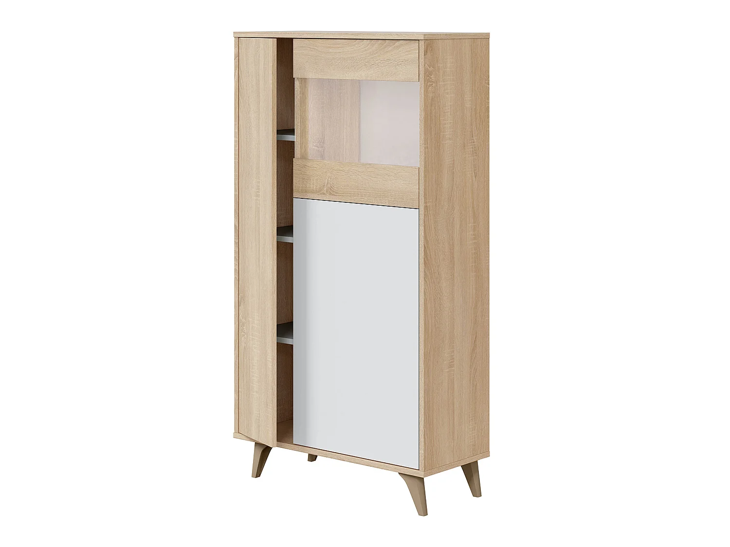 Armoire meuble de rangement vitrine en mélamine coloris chêne Canadian blanc artik - Hauteur 142 x Longueur 77 cm x Profondeur 33 cm