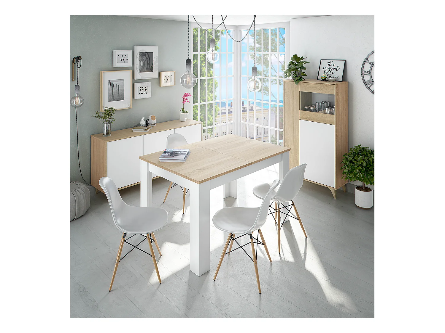 Armoire meuble de rangement vitrine en mélamine coloris chêne Canadian blanc artik - Hauteur 142 x Longueur 77 cm x Profondeur 33 cm