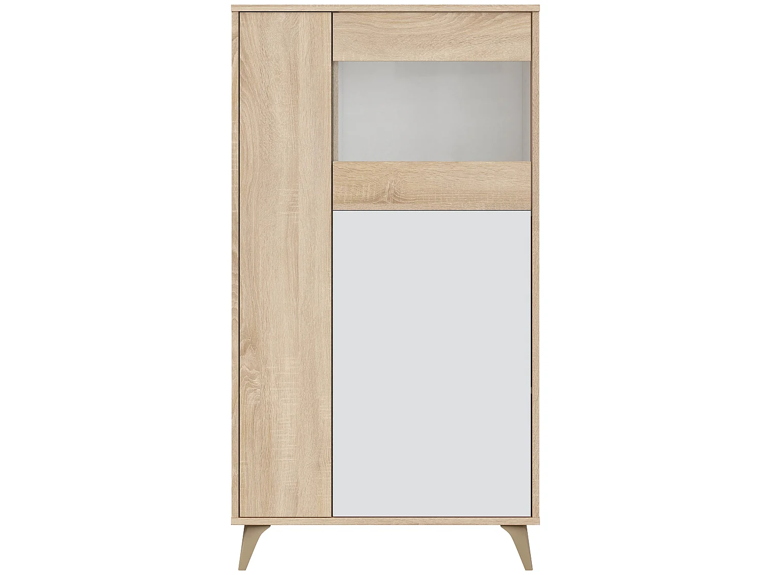 Armoire meuble de rangement vitrine en mélamine coloris chêne Canadian blanc artik - Hauteur 142 x Longueur 77 cm x Profondeur 33 cm