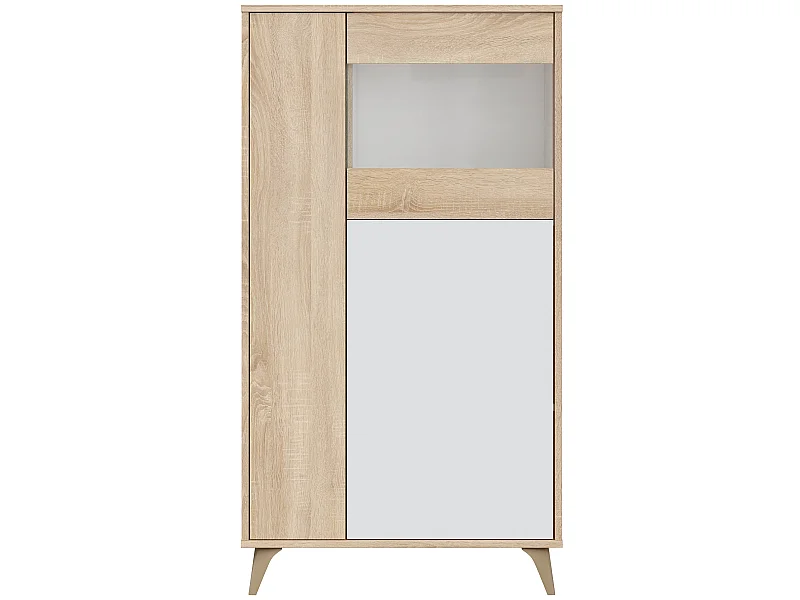 Armoire meuble de rangement vitrine en mélamine coloris chêne Canadian blanc artik - Hauteur 142 x Longueur 77 cm x Profondeur 33 cm