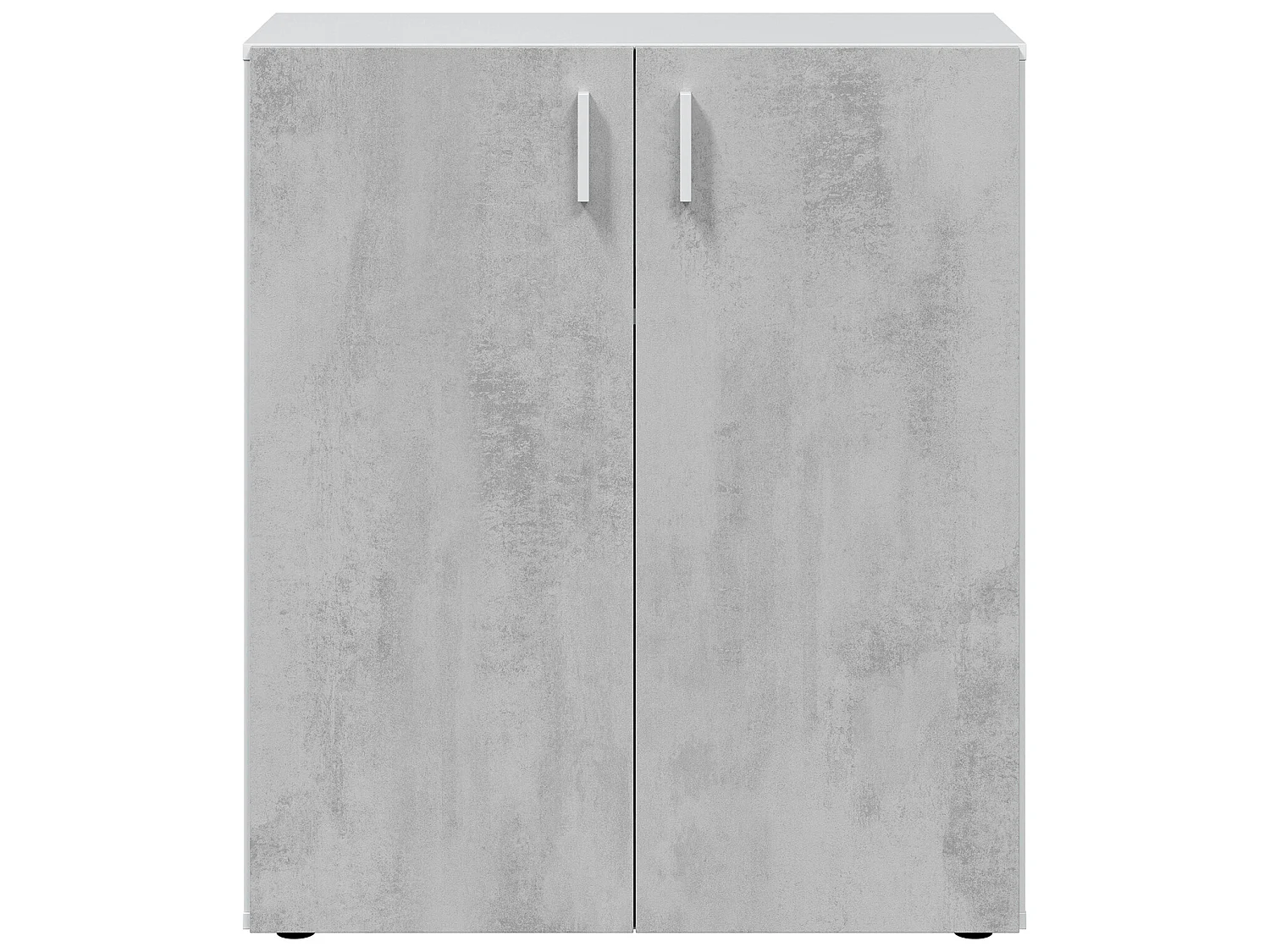 Armoire basse à 2 portes meuble de rangement blanc mat et gris ciment - Hauteur 92 x Longueur 80 cm x Profondeur 37 cm