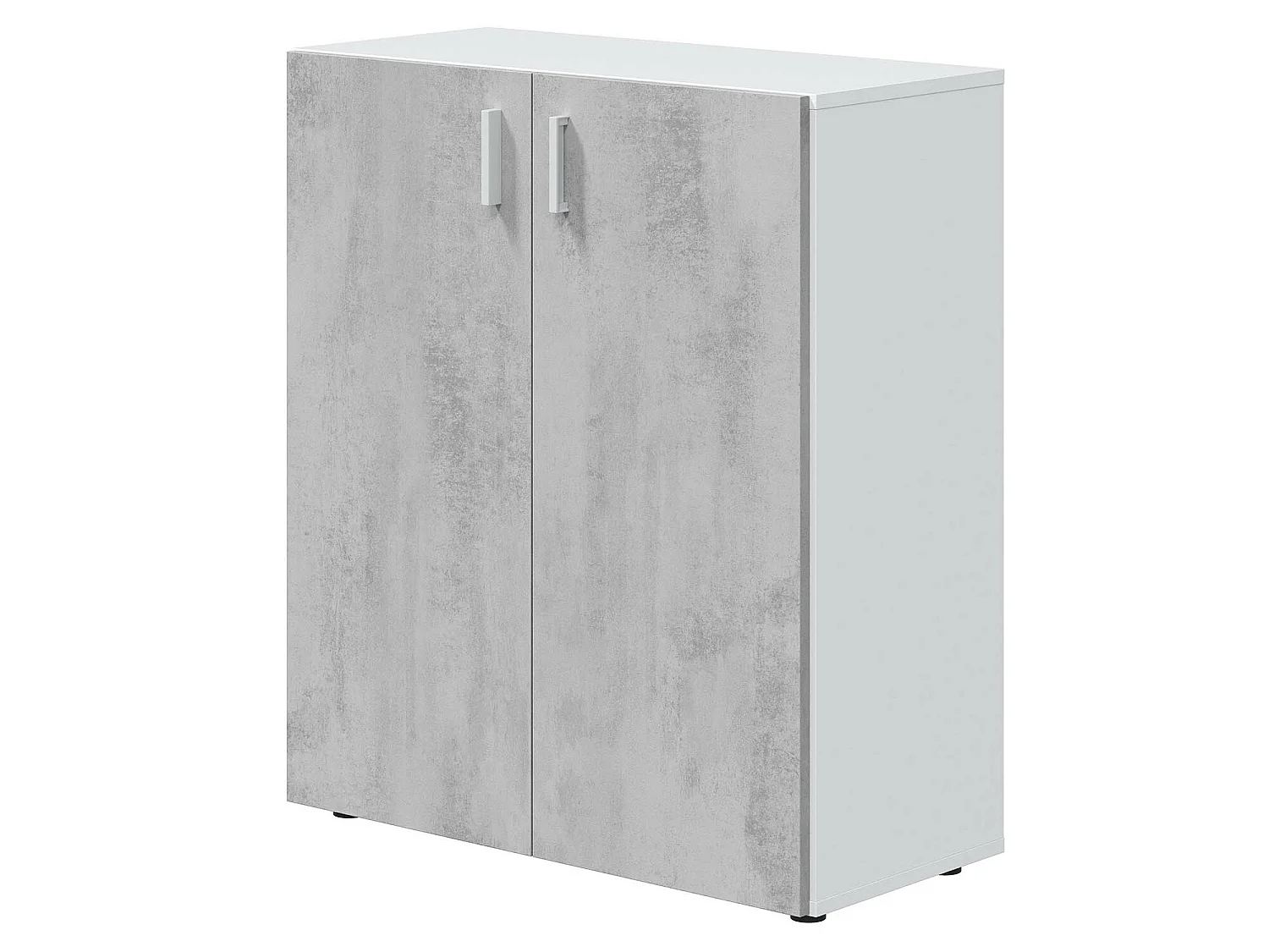 Armoire basse à 2 portes meuble de rangement blanc mat et gris ciment - Hauteur 92 x Longueur 80 cm x Profondeur 37 cm