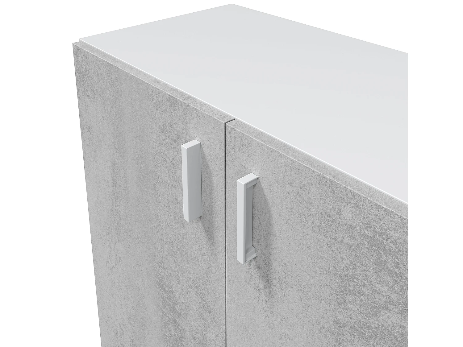 Armoire basse à 2 portes meuble de rangement blanc mat et gris ciment - Hauteur 92 x Longueur 80 cm x Profondeur 37 cm