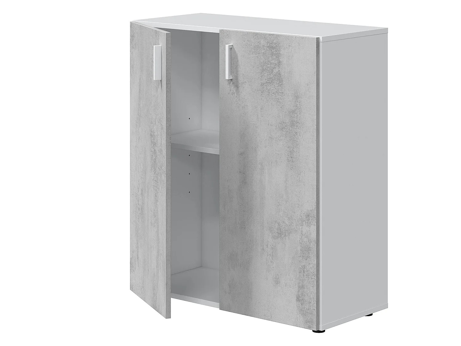 Armoire basse à 2 portes meuble de rangement blanc mat et gris ciment - Hauteur 92 x Longueur 80 cm x Profondeur 37 cm